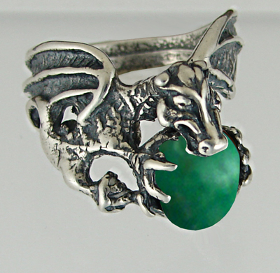 Sterling Silver Dragon of Desire Ring With Green Turquoise Size 6